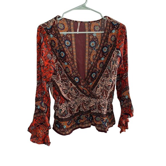 Free People Rosalie Wrap Top Red Medium - Picture 2 of 8